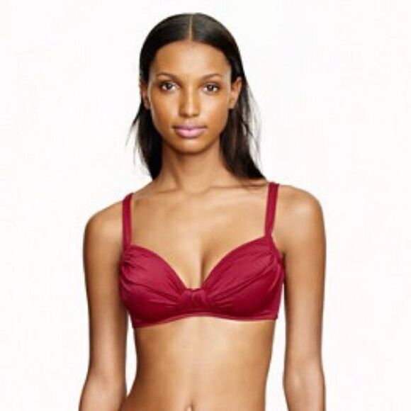 J. Crew XL Red Currant French Ruched Bikini Top NEW - Picture 1 of 7